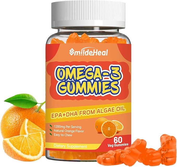Omega 3 Gummies Supplement 1000mg, High Absorption DHA & EPA, Heart, Brain & Joint Support, Extra Strength Fish Oil Omega 3 Gummies Vitamins, 60 Count