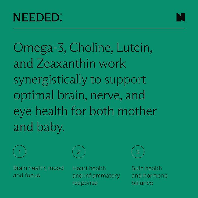 Needed. Prenatal Omega-3 - High Potency Dose of Sustainably Sourced Fish Oil, Bergamot Flavor, 1000mg DHA, 1000mg EPA, Encased in a Gelatin-Free, Plant-Based Softgel Shell, 30-Day Supply