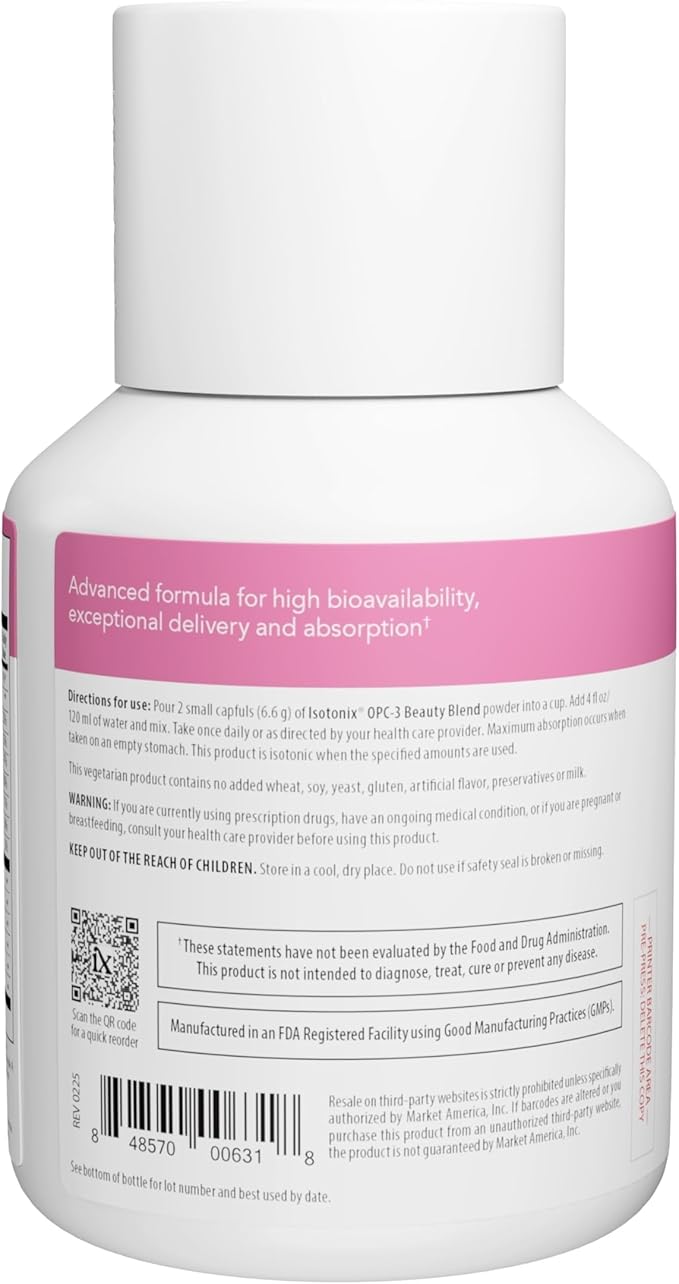 Isotonix OPC-3® Beauty Blend: Collagen, Antioxidants, Grape Seed, Red Wine, Pine Bark, Hyaluronic Acid – Supports Healthy Skin, Hair & Nails – Isotonic Drink Mix for Maximum Absorption