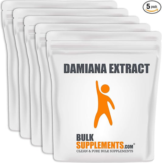 BulkSupplements.com Damiana Extract Powder - Damiana Supplement, Herbal Supplement - Vegan & Gluten Free, 400mg per Serving, 1kg (2.2 lbs) (Pack of 5)