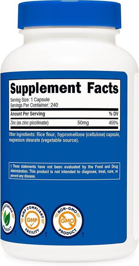 Nutricost Zinc Picolinate 50mg, 240 Vegetarian Capsules (3 Bottles) - Gluten Free and Non-GMO