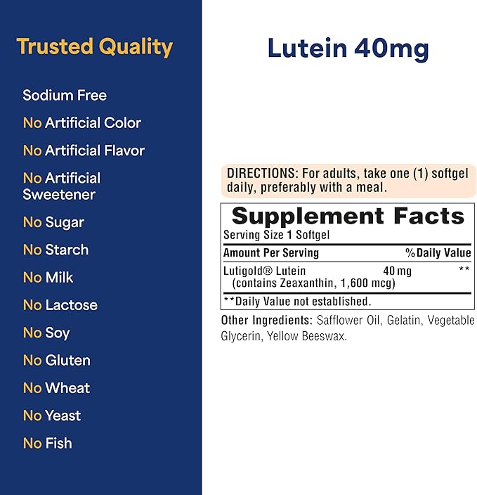 Puritan's Pride Premium Lutigold™ Lutein Carotenoid 40mg with Zeaxanthin for Men and Women, Dietary Supplement for Eye Health Support, 8 Month Supply, 120 Easy-to-Swallow Softgels, 2 Pack