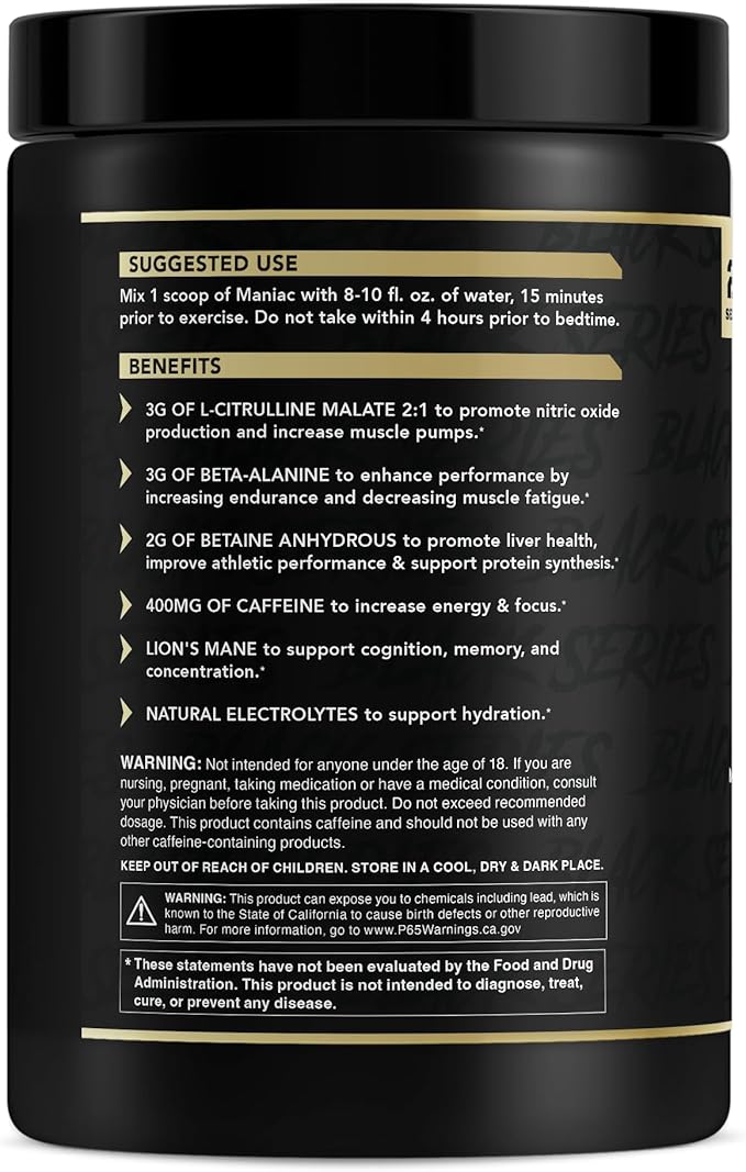 Anabolic Warfare Black Series Maniac, Pre-Workout Powder, Supports Nitric Oxide, Muscle Pumps, and Protein Synthesis* Fruit Explosion