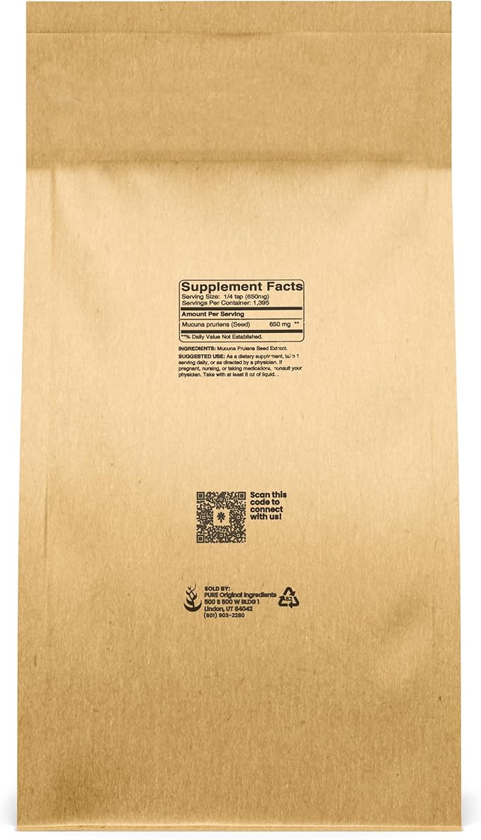 PURE ORIGINAL INGREDIENTS Mucuna Pruriens (2 lb), Pure and Natural, Non-GMO, Gluten-Free