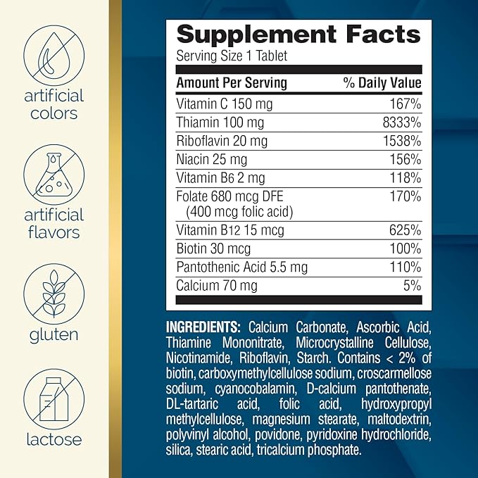 Nature's Wonder Super B Complex with Vitamin C, Vitamin B12, & Folic Acid – Supports Energy Metabolism, Immune Function, Nervous System, Skin & Muscle Health, 150 Tablets