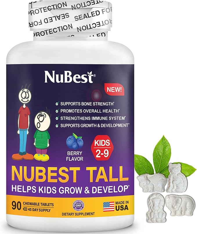 NuBest Tall Kids - Toddlers Vitamins and Kids Vitamins for Age 2 to 9 - Bone Strength, Brain Growth and Immunity with Multivitamins & Minerals | 90 Chewable Tablets | 6 Pack