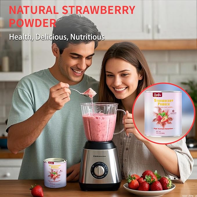 Strawberry Powder, 5.64OZ/160G Freeze Dried Strawberry Powder, No Sugar & Additives, 100% Natural, Freeze Dried Fruit Powd-er for Cakes, Baking, Juice, Cereal, Yogurt, Smoothies