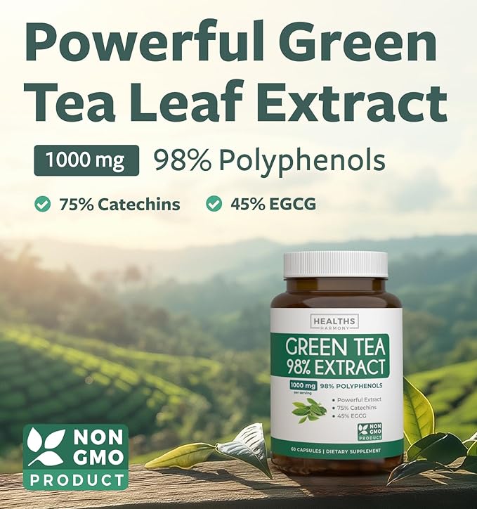 EGCG Green Tea Extract Capsules - Super High Potency Green Tea Pills Antioxidant Rich Formula Packed with Polyphenols Catechins & EGCG - 500mg Per Capsule - Non-GMO & Made in the USA (1 Month Supply)