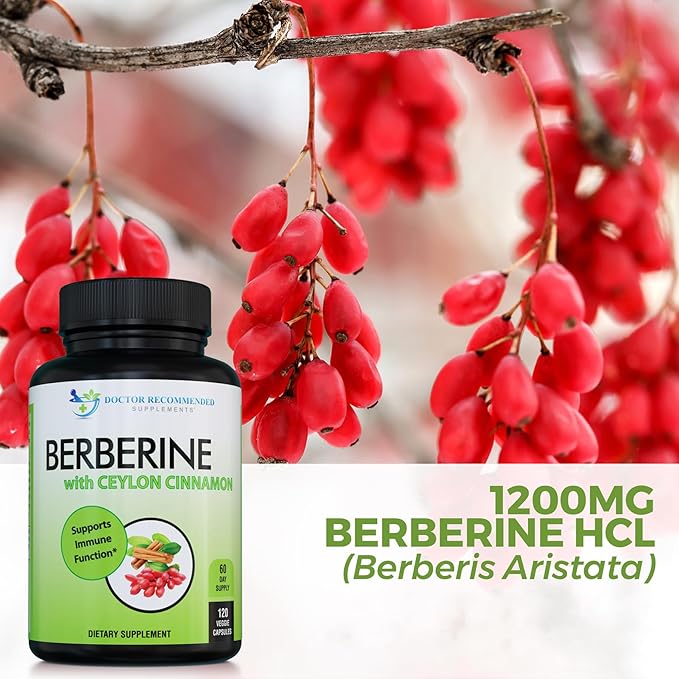 DOCTOR RECOMMENDED SUPPLEMENTS Berberine with Ceylon Cinnamon - 1200mg Berberine & 100mg Organic Ceylon Cinnamon - 120 Veggie Capsules, Healthy Immune System & Gastrointestinal Wellness