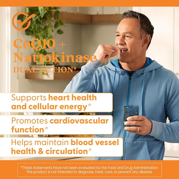 Doctor’s Best CoQ10 100 mg + Nattokinase 2,000FU, Supports Heart & Circulation Support, Non-GMO, Gluten Free, Vegan, 60 Veggie Caps