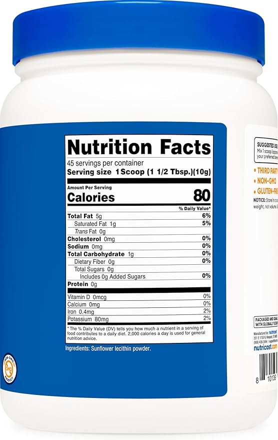 Nutricost Sunflower Lecithin (1 Pound) - Natural Phosphatidylcholine, Vegan, Gluten-Free, GMO-Free