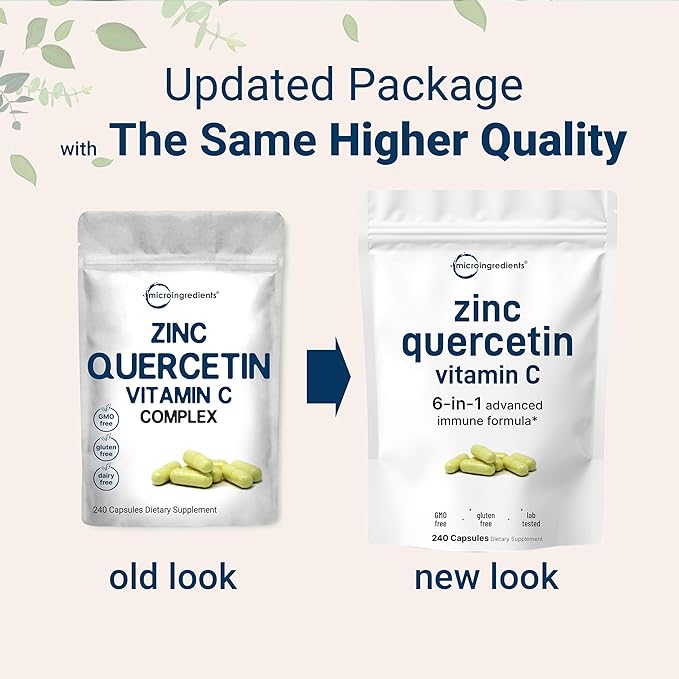 Micro Ingredients Quercetin with Vitamin C and Zinc, 240 Capsules | Quercetin 500mg, Vitamin C 500mg, Zinc 50mg (Picolinate, Citrate, Glycinate, Gluconate) | Complete Immune Support Supplements
