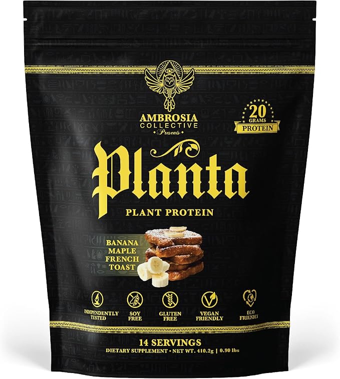 Ambrosia Planta - Premium Organic Plant-Based Protein | Vegan & Keto Friendly | Gourmet Flavors with No Bloating or Stomach Upset | No Added Sugar | 14 Servings | (Banana Maple)