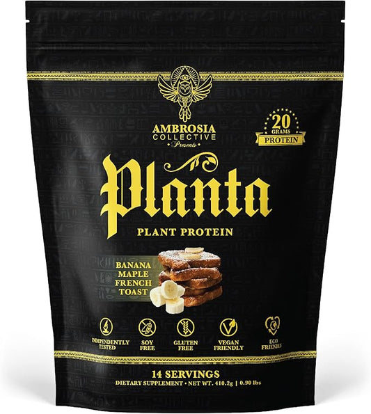 Ambrosia Planta - Premium Organic Plant-Based Protein | Vegan & Keto Friendly | Gourmet Flavors with No Bloating or Stomach Upset | No Added Sugar | 14 Servings | (Banana Maple)