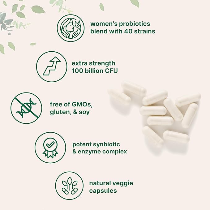 Micro Ingredients Women’s Probiotics 100 Billion CFU, 120 Veggie Capsules | 40 Strains with Cranberry, D-Mannose, Prebiotics & More | Synbiotic & Enzyme Complex | Supports Vaginal Flora & Gut Health