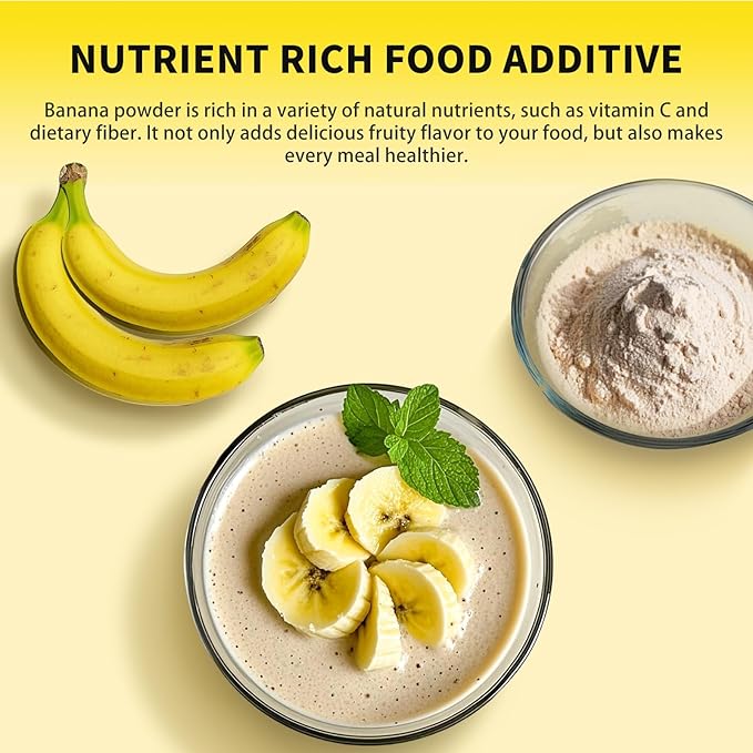 Banana Powder, 8.82OZ Freeze Dried Banana Powder, Freeze Dried Fruit, No Added or Sugar, Suitable for Baking, Oatmeal, Cereal, Yogurt, Smoothies, Juice