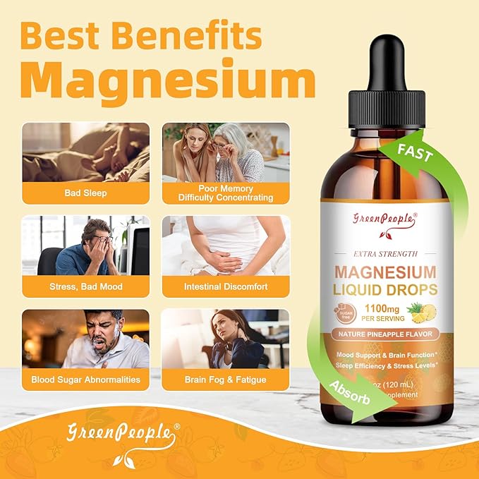 17-in-1 Triple Magnesium Complex Supplement,Magnesio Liquid Drops with Magnesium Glycinate & Citrate,Pineapple Flavor,Calm Mood,Muscle & Sleep for Adults,4 fl. oz 2Pack