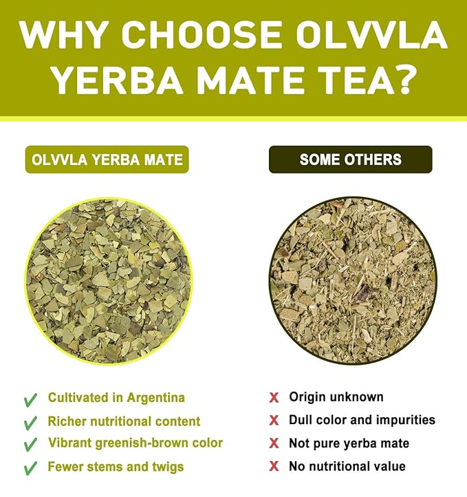 Olvvla - Premium Yerba Mate Tea - 60 Count - 100% Natural Argentine Yerba Mate Tea Bag - Unsmoked Pure Yerba mate - Medium-Caffeine Energy Tea