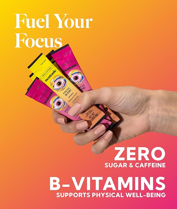 Neutonic Nootropic Focus Blend Powder | Peach Mango & Wild Berry 32 Sticks | Caffeine Free, Zero Sugar | Support Memory, Mental Clarity, Cognitive Function | Boost Focus, Energy, Brain Health