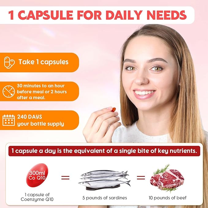 CoQ10 Supplement 300mg - Enhanced CoQ10 Nutritional Supplement with Coenzyme Q10 for Heart Health, Energy and Antioxidants - 240 Softgels