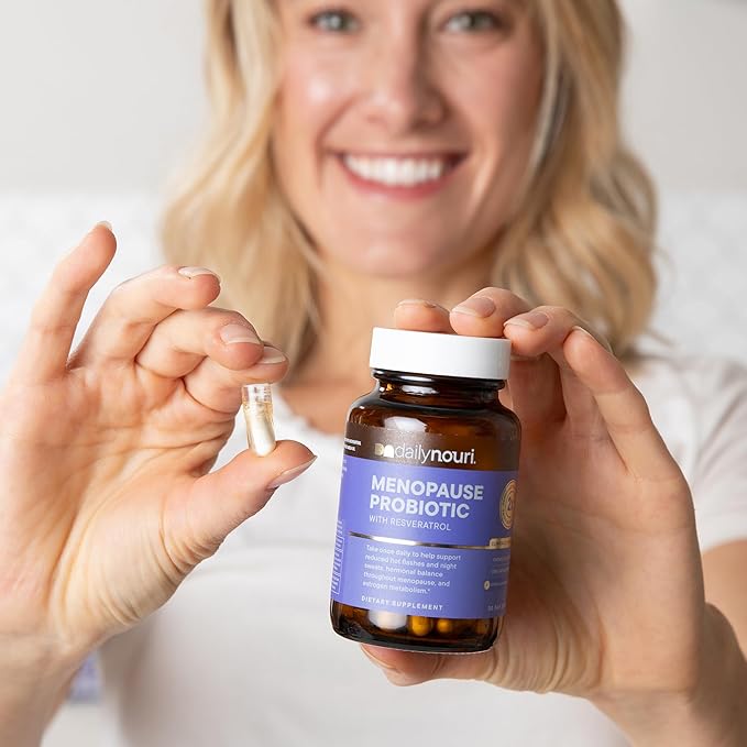 Nouri Daily Menopause Probiotic | Supports Hormonal Balance, Estrogen, Hot Flashes, Night Sweats, Bloating & Gut Health | 3 Clinically Studied Strains + Resveratrol & Vegan Omega Oil | 30-Day Supply