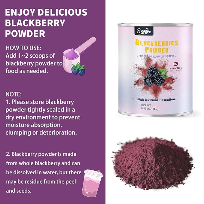 Blackberry Powder Black Raspberry Powder, Frozen Blackberries Powde-r, Blackberry Powde-r, 6.52OZ/185G No Sugar or Added, For Baking, Dressing, Smoothies, Beverages, Cereals, Yogurt