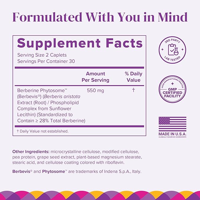 Barimelts Berberine Phytosome 550mg for GLP-1 Users and Bariatric Patients - Metabolism Support - 60 Smooth-Coated Caplets (1-Month Supply)