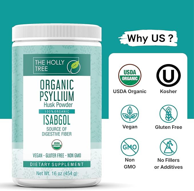 Organic Psyllium Husk Powder 16 oz - Psyllium Husk Powder Organic for Gut Cleanse & Regularity - Premium Fiber Supplement - Vegan, Gluten-Free, Non-GMO, USDA Certified