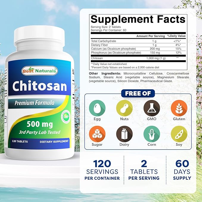 Best Naturals -- Chitosan -- 500 mg -- 120 Tablets