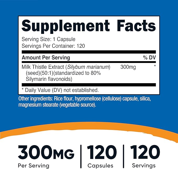 Nutricost Milk Thistle Capsules 300mg, 120 Capsules (80% Silymarin) - Gluten-Free & Non-GMO