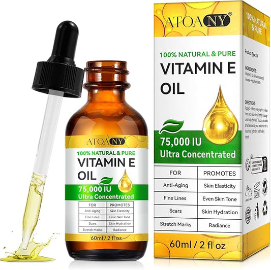Vitamin E Oil Blend 75,000 IU, Vitamin E Oil for Skin, Scars, Face & Full Body, Tightening Plump Skin, Reduce Fine Lines & Scars, Moisturizing Skins, 2 Fl Oz