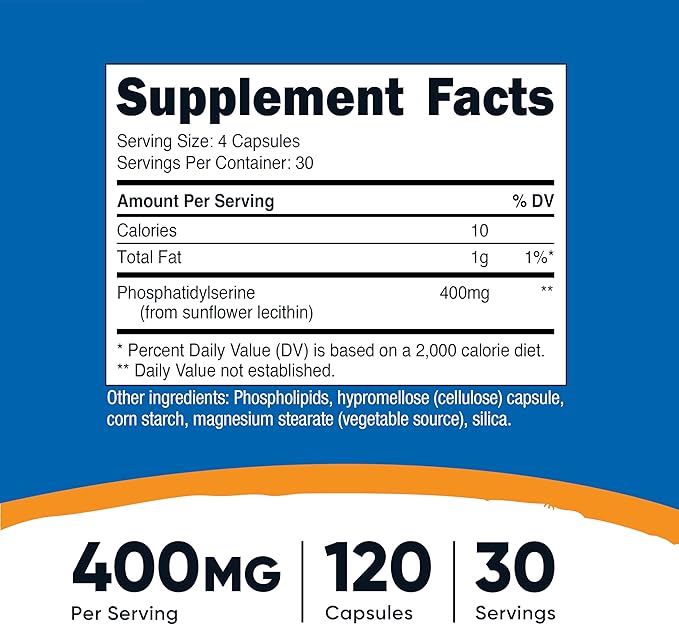 Nutricost Phosphatidylserine 400mg, 120 Capsules - Soy Free, 30 Servings, Vegetarian Friendly, Non-GMO, Gluten Free