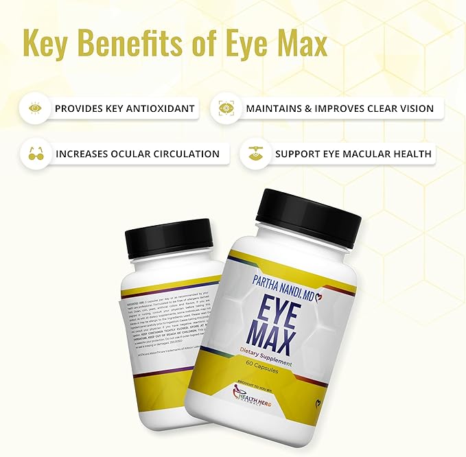 Dr. Nandi’s Eye Max Vision Supplement – Lutein, Zeaxanthin, Lycopene, Zinc – Eye Vitamins for Macular & Retina Support – Blue Light Protection, Visual Clarity & Antioxidant Support – 60 Vegan Capsules