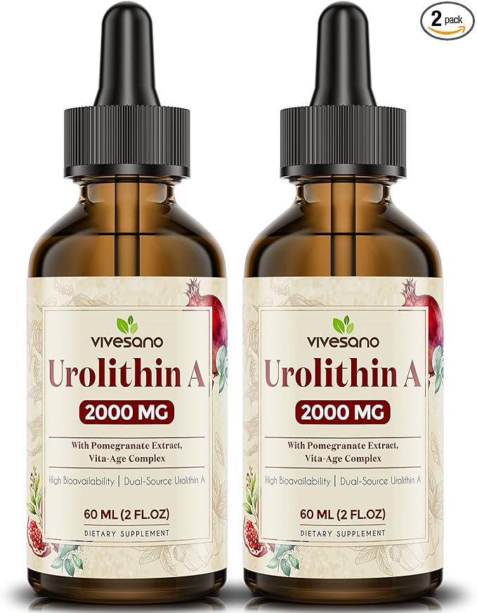 Urolithin A 2000mg Liquid Drops with Pomegranate Extract, Vita-Age Complex, High Bioavailability (2 Pack)