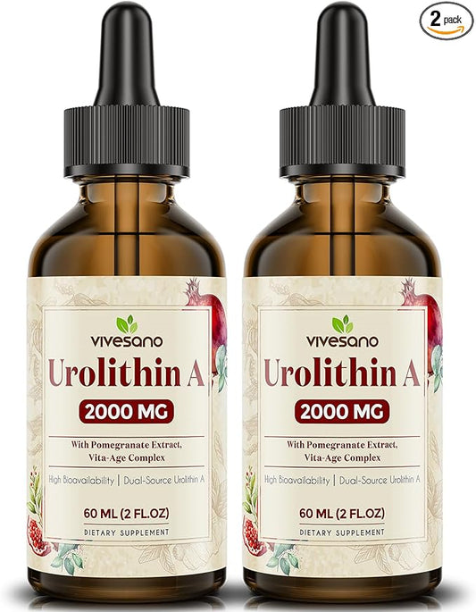 Urolithin A 2000mg Liquid Drops with Pomegranate Extract, Vita-Age Complex, High Bioavailability (2 Pack)