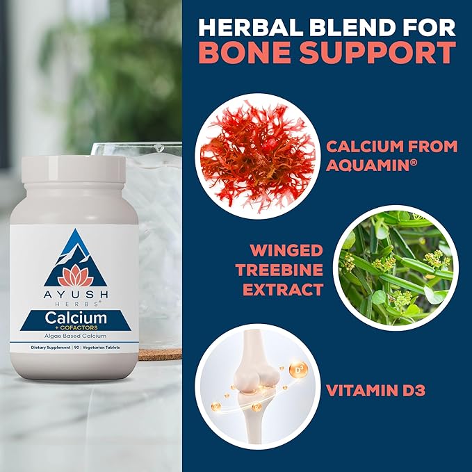 Ayush Herbs Calcium + Cofactors, Algae Based Calcium, Supports Bone Health & Mineralization, 90 Vegetarian Tablets