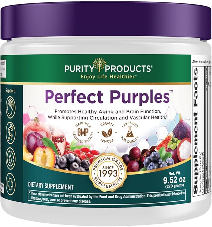Purity Products Perfect Purples Powder Phytonutrient Rich, Healthy Aging Super Formula - Support Total Body Health - High ORAC Power - P40p Pomegranate Extract w/ 40% Punicosides - 30 Day Supply