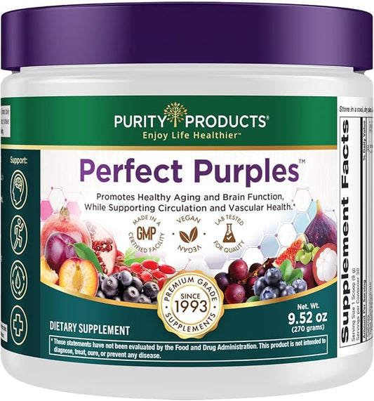 Purity Products Perfect Purples Powder Phytonutrient Rich, Healthy Aging Super Formula - Support Total Body Health - High ORAC Power - P40p Pomegranate Extract w/ 40% Punicosides - 30 Day Supply