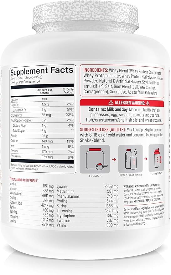 Whey Protein Powder, 25g Protein, Complete Amino Acid Profile, Gluten-Free, Low Fat, RBST-Free, Supports Muscle Recovery & Antibody Health (5 Pound, Chocolate)