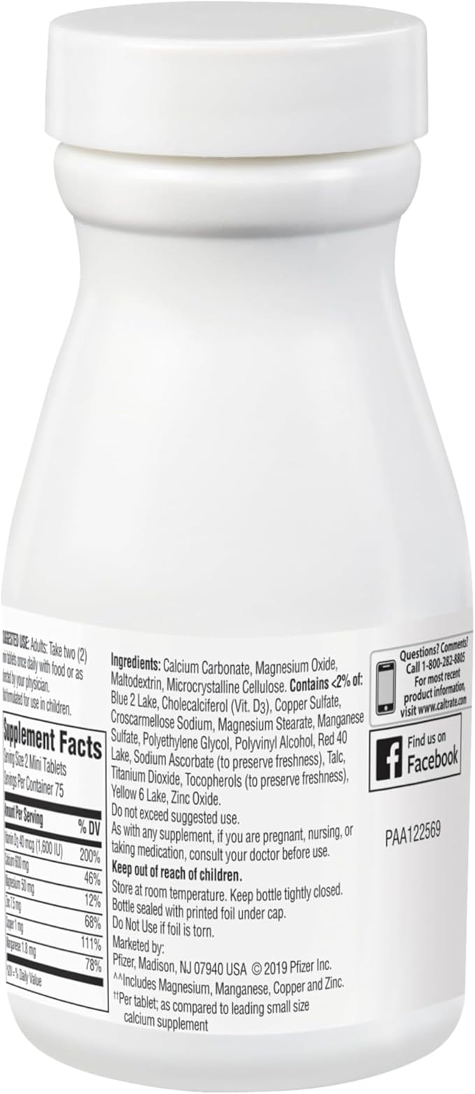 Caltrate Minis 600 Plus D3 Plus Minerals Calcium and Vitamin D Supplement Tablets, Bone Health and Mineral Supplement for Adults - 150 Count