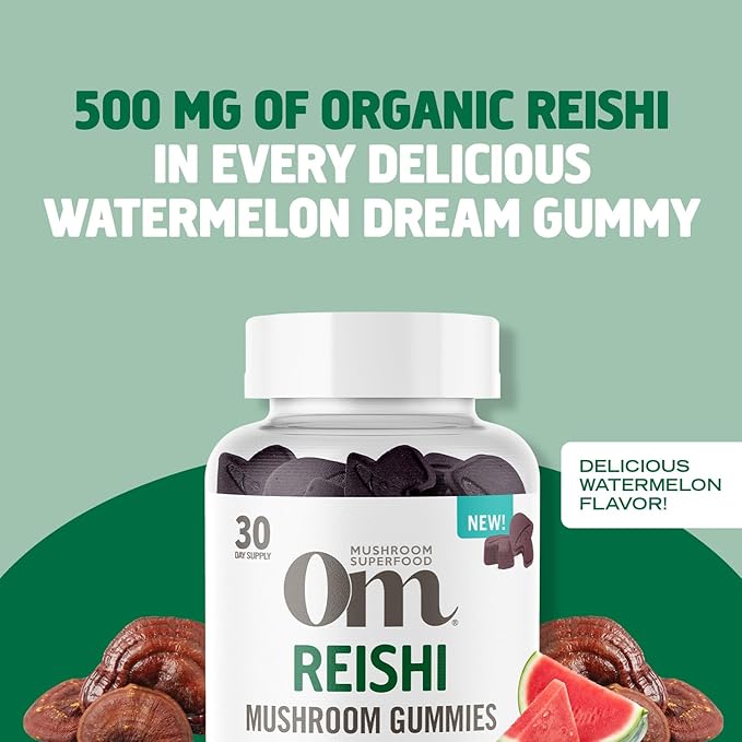 OM MUSHROOM SUPERFOOD Reishi Gummies, USA Grown Organic Mushrooms, Supports Immune Health, Balance, & Stress, 60 Count, 30 Servings Gummy Supplements