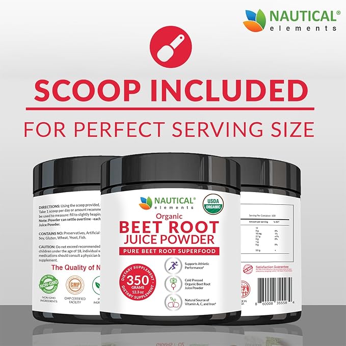 Organic Beet Juice Powder - 20:1 Concentration Beet Powder Organic - Circulation Support - Rich in Nitric Oxide - Cold-Pressed 100 Servings of Beet Root Powder Supplement- 12.3oz