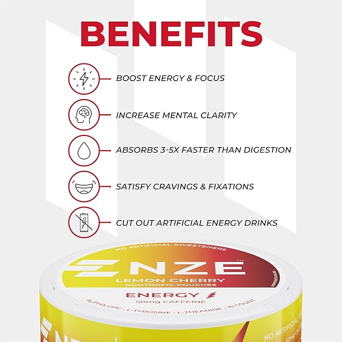NZE Caffeine Nootropic Pouches (Variety Pack) - Energy Pouches with 50mg Caffeine, Alpha GPC, L-Tyrosine & L-Theanine with No Sugar or Artificial Sweeteners - 15 Nicotine Free Pouches Per Can - 5 Pack