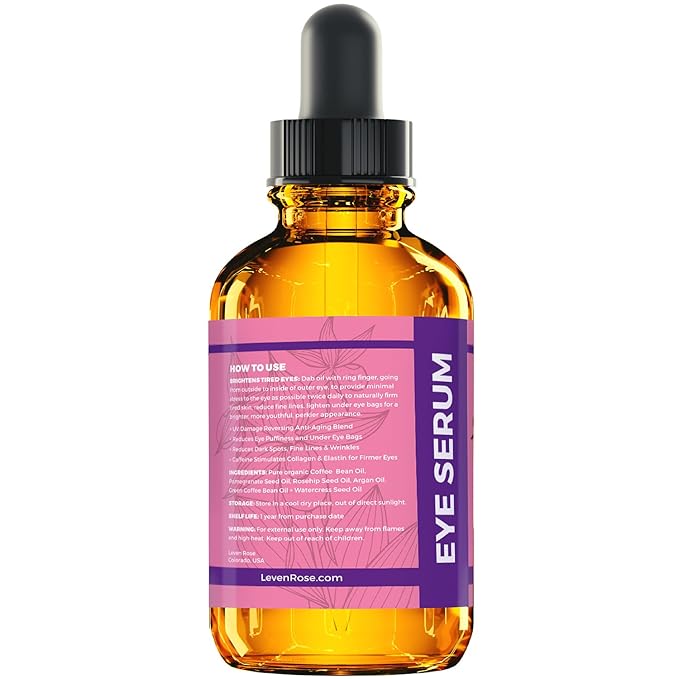 Leven Rose Coffee Oil Caffeine Serum for Eyes 1 oz - Anti-aging Organic Under Eye Serum for Puffy Bags Under Eyes