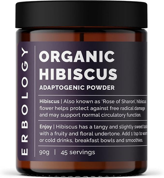 Erbology Organic Hibiscus Powder 3.2 oz - 45 Servings - Destress - Sustainably Sourced Straight from Farm in India - Small Batch - Vegan - GMO-Free
