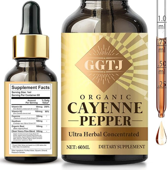 Cayenne Pepper Drops, Liquid Supplement with Cayenne Pepper, Hawthorn Berry, Vitamin D3 K2, Beet Root, Ceylon Cinnamon & Turmeric for Digestive & Immune Support, 2 oz