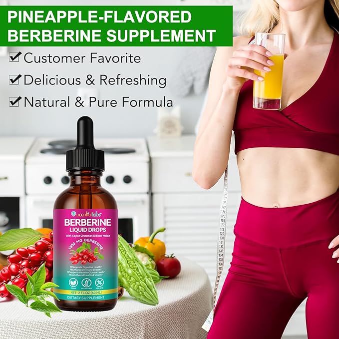 Berberine Supplement Liquid 60ml, Berberine with Ceylon Cinnamon, Berberine Drops with Turmeric Curcumin, Bitter Melon, Immune Support, Digestive Health Support
