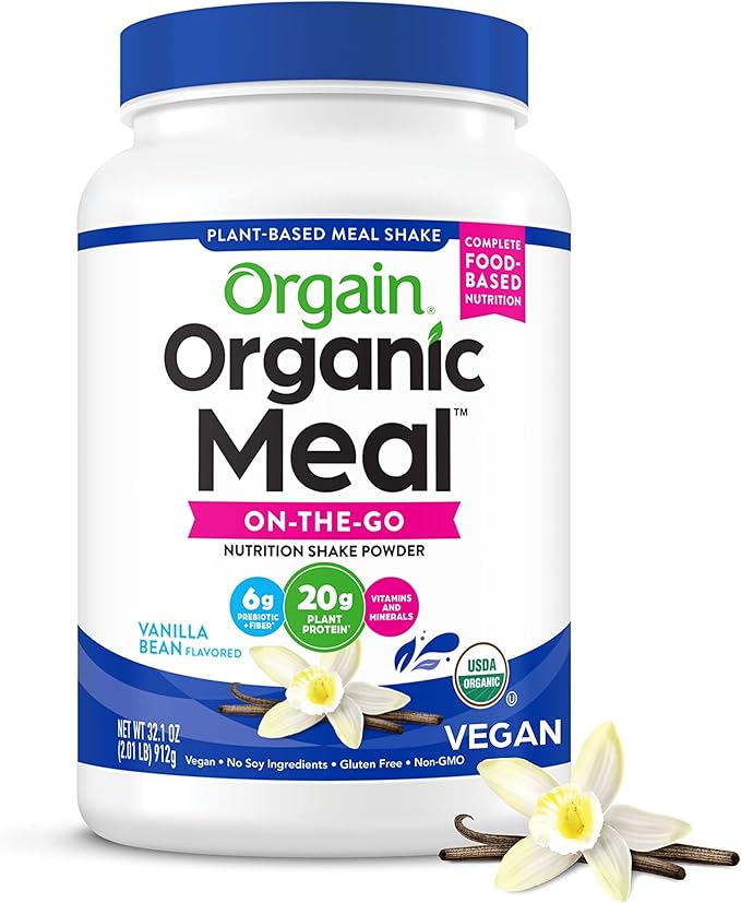 Orgain Organic Vegan Meal Replacement Protein Powder, Vanilla Bean - 20g Plant Based Protein, Gluten Free, Dairy Free, Lactose Free, Soy Free, No Sugar Added, For Smoothies & Shakes - 2.03lb