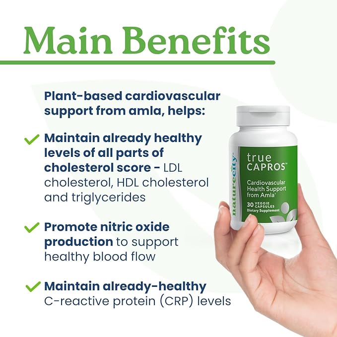 NatureCity True-Capros Amla Fruit Extract Supplement Polyphenol Antioxidant Power Supports Cardiovascular Heart Health (60 Veggie Capsules) Non-GMO Vegan Friendly and Soy Free