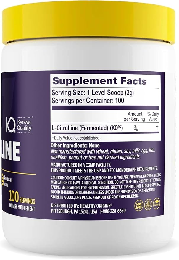 Healthy Origins - L-Citrulline (American-Made, Non-GMO, Gluten Free, Athletic Support), 10.6 Ounce